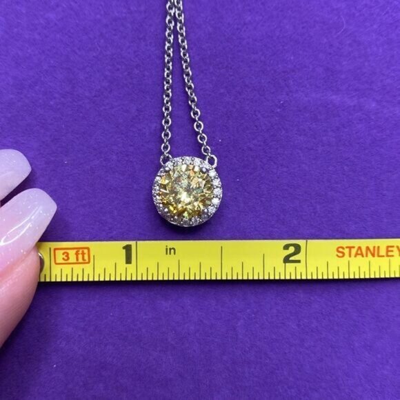 925 Yellow White CZ Halo Necklace - Picture 6 of 7
